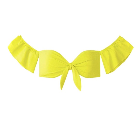 EBERJEY | M | Lola Pique Flutter Off Shoulder Bikini Top Electric Lime Green NWT - Picture 2 of 10
